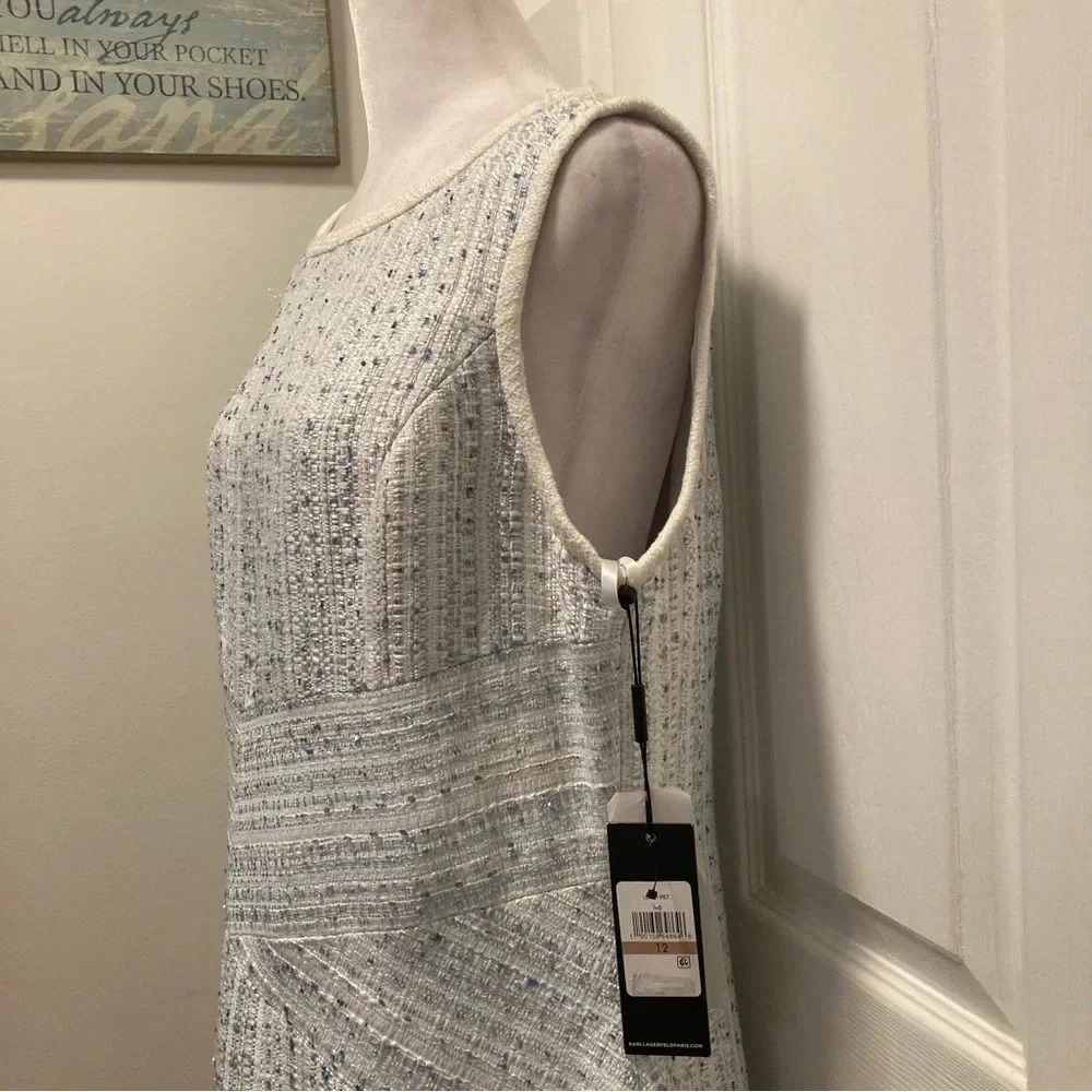 Karl Lagerfeld Women's Blue/White Sleeveless Tweed Size 12 Dress NWT - Picture 10 of 16